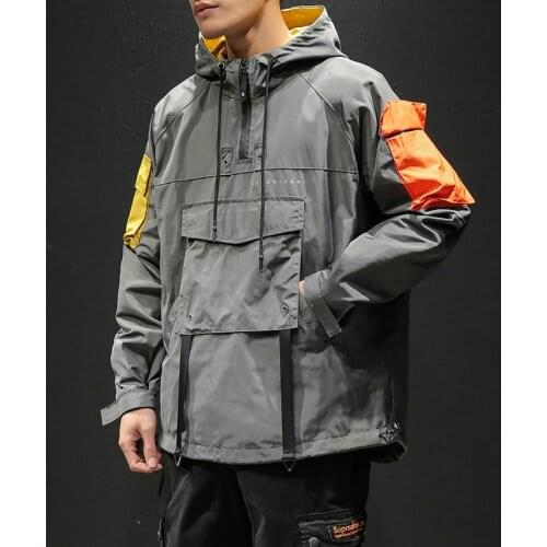 Spring Hip Hop Hooded Patchwork Mens Jacket Coat Male Hoodies Coats Men Black Couple Streetwear Hoody Bomber Jacket