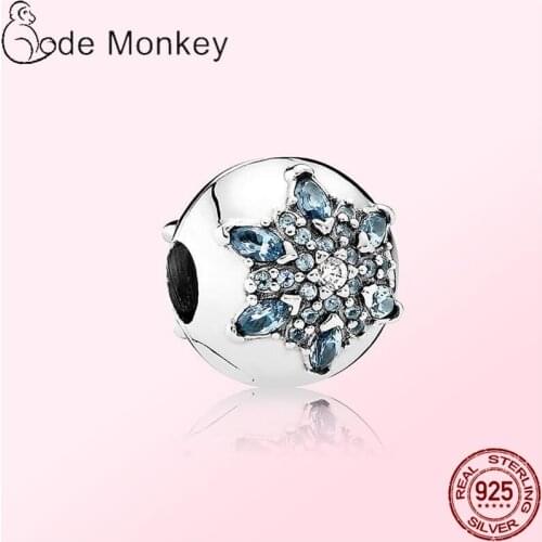 LByzHan 2020 New 100% 925 Sterling Silver Clear Snowflake Beads Clip Fit Original 3mm Bracelet Round Charms Hot Sale CMS1537a