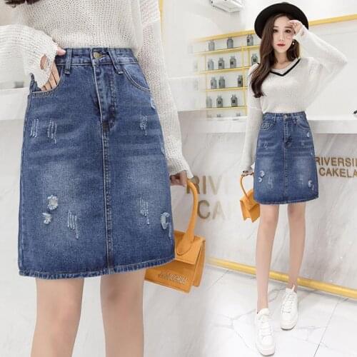 Summer women clothing denim mini students skirts scratched washed women skirts cowboy solid color one-step summer skirts