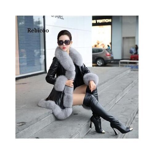 Hot Sale Winter Womens Faux Fur High Quality Faux Sheepskin Coats Keep Warm with Fur Fox Collars Slim Female Furs Plus Size