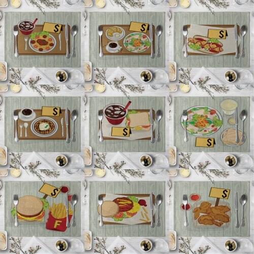 Fashion Print Rectangle Cotton Linen Western Style Table Pad Cut Mats Placemat for Dinner Kitchen Table 40x30cm Food Pattern