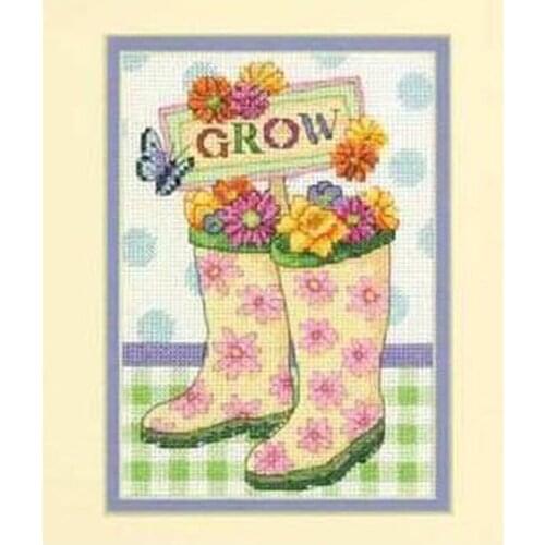 Colorfully fabric Top Quality hot selling lovely counted cross stitch kit grow children shoes rainshoes boots DIM 65127