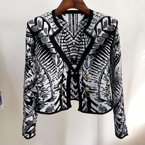 2020 Fall New Fancy Jacket White Black Jacquard Full Sleeves Woman Classy Autumn Jacket Vintage Vestios Celebrity Night Party