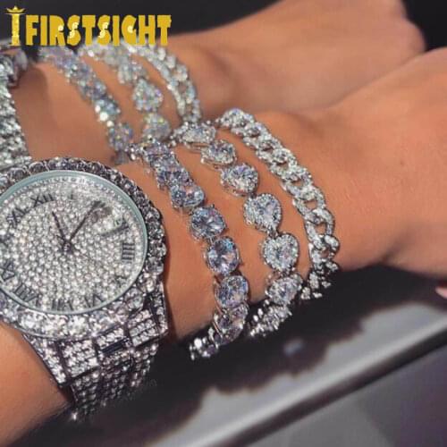 New Iced Out AAA Cubic Zirconia Heart Tennis Bracelet 8mm Silver color Hearts Charm cz chain Bracelet Hip Hop Jewelry for women