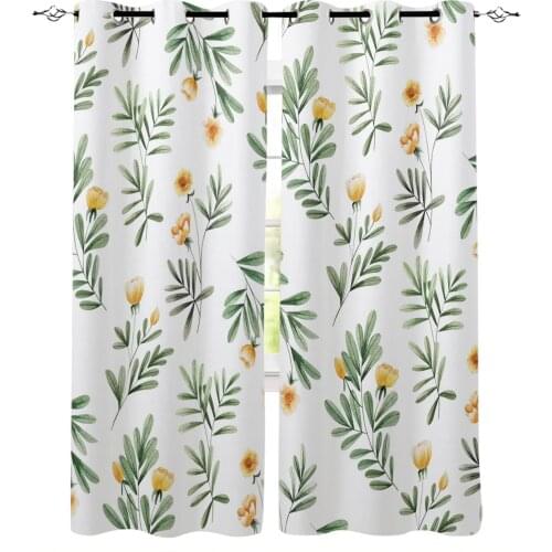 Spring Yellow Flower Green Leaves Window Curtains for Living Room Bedroom Kitchen Modern Curtains Home Decoration Drapes Blinds