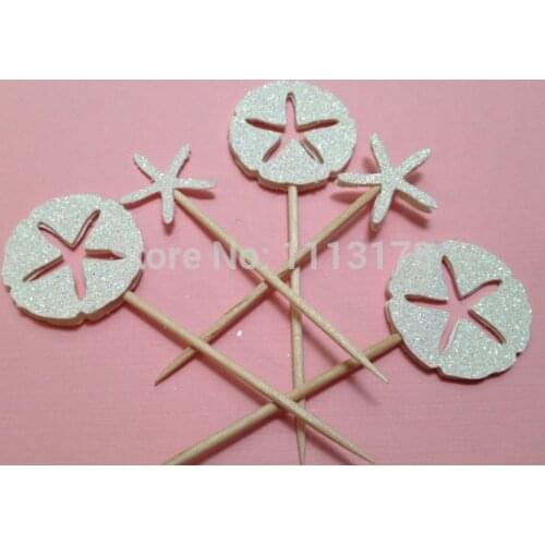 Sand dollar and Starfish Cupcake Toppers picks Birthday Cupcake Topper, wedding bridal baby shower party cake topper