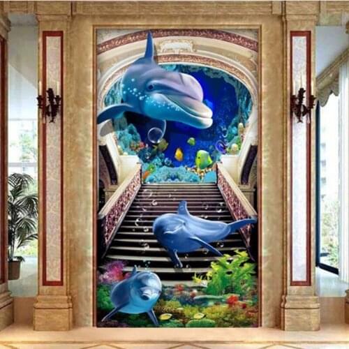 Custom Photo Wallpapers For Walls 3D Creative Modern Murals Animals Dolphin Wall Papers Home Decor Entrance Corridor Painting