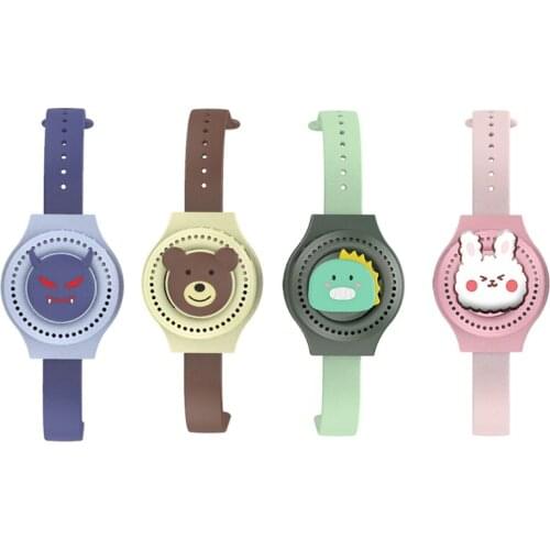 L69D Portable Wearable Fan BLue Devil/Pink Rabbit/Brown Bear/Green Dinosaur 4 Modelings Childrens Watch Fan Rechargeable
