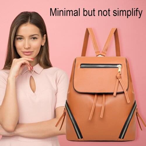 Simple Solid Color Backpack Womens Wild Fashion Vintage Drawstring Shoulder Bag PU Leather Travel Retro Girl School Bag
