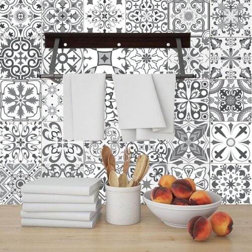 Customed size Vintage Tile Stickers Self-adhesive Waterproof Moroccan Mosaic Wall Decals Contemporary Grey sticker style 20x100