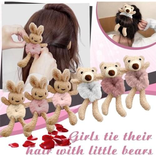 Plush Bear Toys Hair Bands Dress Accessories For Girls Women Velvet Scrunchie Elastic Hair Tie Band Accesorios para el cabello