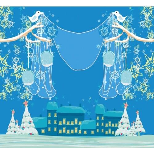 Merry Christmas Backdrop Cartoon Snowflake Town Photography Background Family Xmas New Year Party Decor Photo Booth Studio Prop