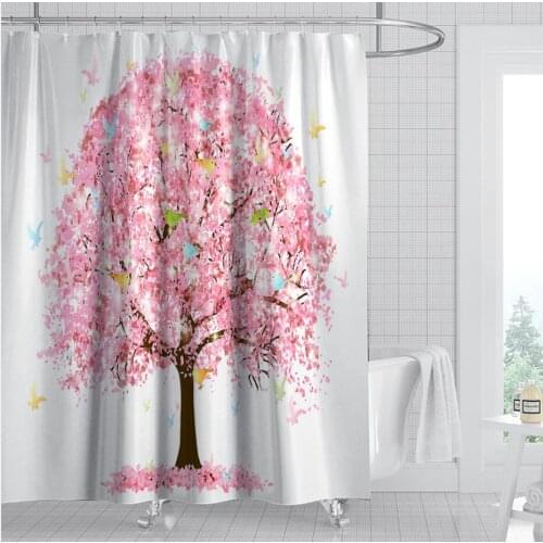 Flowers Printing Shower Curtains Bathroom Curtain Waterproof and Mildew Proof Geometric Bath Screen Printed Curtain Decor