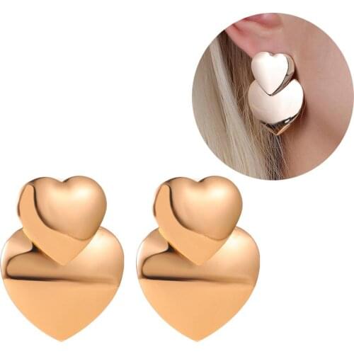 Fashion Women Double Heart Dangle Drop Ear Stud Earrings Party Jewelry Gift