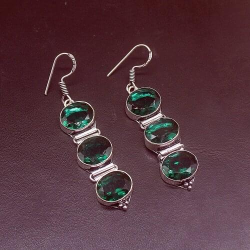 Hermosa Amazing Natural GreenTopaz Silver Color Jewelry Gifts Dangle Drop Earrings for Women Girls 2 1/4 Inch FQ256