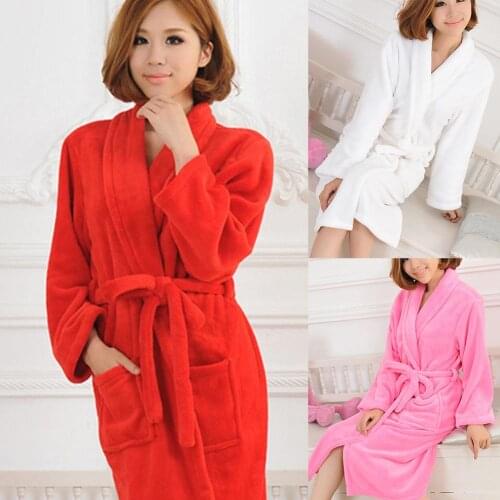 Chic Women Men Long Sleeve Pockets Sash Bathrobe Sleepwear Nightwear Autumn Winter Homewear NightGown Dropshipping