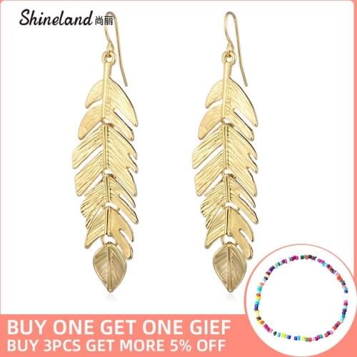 Shineland Trendy Leaf Vintage Drop Dangle Earrings For Women Gold Color Leaves Fashion Jewelry Brincos Pendientes Gifts 2021