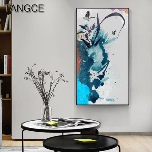 Nordic Orchid Butterfly Ink Canvas Painting Blue Print Poster Modern Tableaux Art Wall for Living Room Cuadros Salon Decoracion