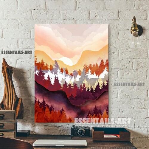 Nordic Abstract Forest Autumn Sunset Canvas Wall Art Painting Poster Bedroom studio print Living kid Room Home Decoration Prints
