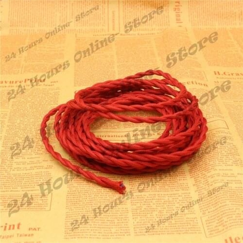 Red Color - 5m/lot 2x0.75 Vintage rope Wire Twisted Cable Retro Braided Electrical Wire Fabric Wire DIY Pendant Lamp Wire Lamp