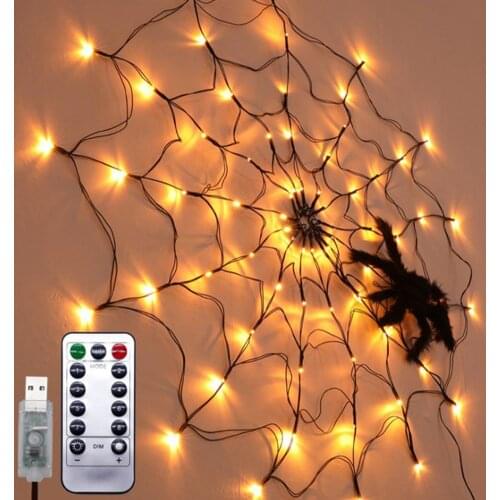 1M 70LED Halloween Spider Web Lamp 8 Light Modes Waterproof Remote Control Spider Web Light Home Outdoor Garden Decor Lamp