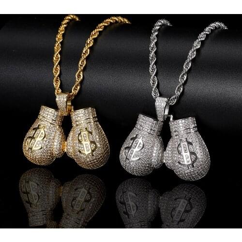 High Quality Brass CZ stones pendant Hip hop Necklace Jewelry Bling Bling Iced Out Gloves Pendant