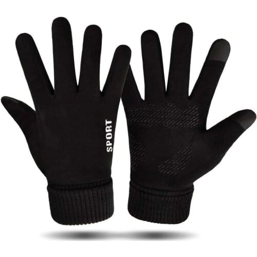 Suede Velvet Winter Gloves Men Women Keep Warm Black Mittens Cycling Driving Motorcycle Riding Non-Slip Touch Screen Gloves