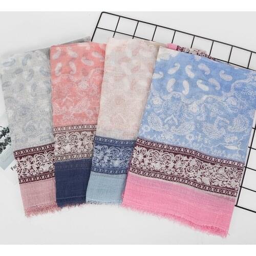 Johnature Women Print Floral Scarves Vintage Headband 2020 New Chinese Style Women Cotton Linen 10 Color Wraps 95*180cm