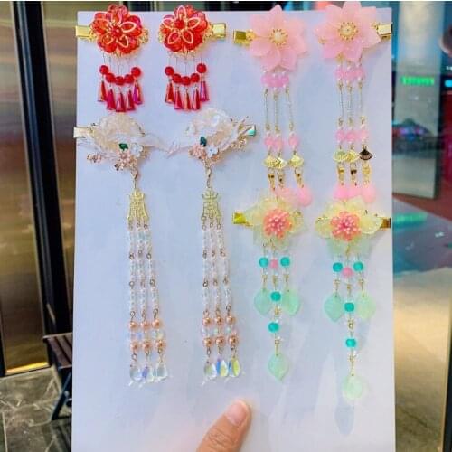1set Retro Chinese Style Hairpin Tassels Hair Clip Cosplay for Hanfu Handwork Hair Accessories Cute Girl Daily Cos Props