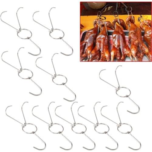 10Pcs Stainless Steel Meat Duck Hook Bacon Hams Hanging Double Hooks 9.8" Long Kitchen