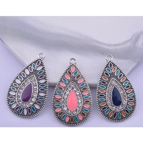 12pcs/lot 22*36mm Bohemian Style Alloy Jewelry Findings Enamelled Water drop Charms