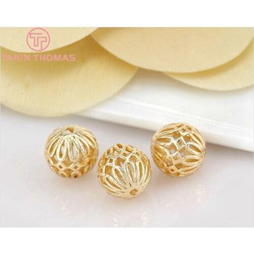 6PCS 11.5MM 24K Champagne Gold Color Plated Brass Hollow Round Beads Bracelet Beads High Quality Diy Jewelry Accessories