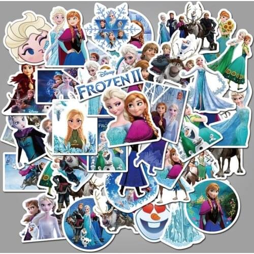 50Pcs Frozen 2 Stickers Anna Princess Elsa Graffiti Disney Frozen waterproof Sticker for Kids on Laptop Skateboard Suitcase Bike