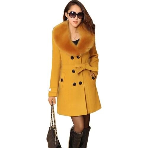 Large Size Woolen Coat Korean Version Mid-Long Big Fur Collar Woolen Windbreaker Autumn Winter Fashion Woolen Outerwear Belt 953