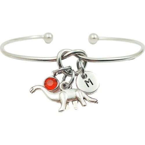 Dinosaur Animal Retro Creative Initial Letter Monogram Birthstone Adjustable Bracelet Fashion Jewelry Women Gift Pendant