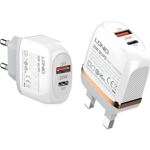 USB QC3.0 Fast Charger PD 20W Quick Charge Support Adapter EU/UK Plug USB Convert Type-c/FMI 1M Cable For IPhone Huawei Macbook