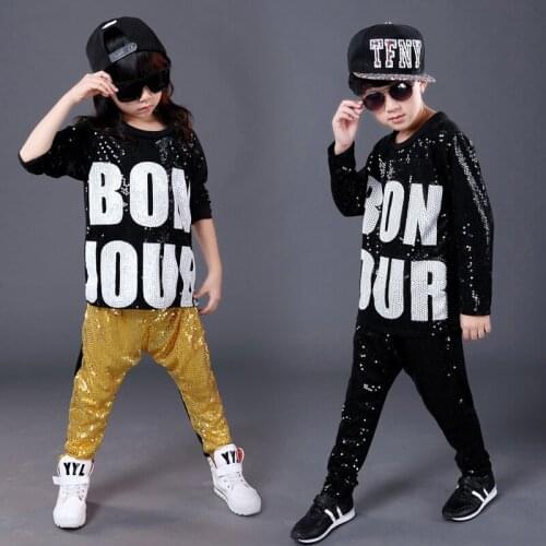 Child Male Female Sequin Hip Hop hip-hop DS Jazz Dance Costumes clothes Paillette T shirt Leotard Harem Pants