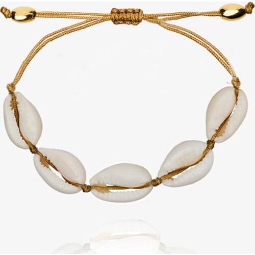 KBJW New Arrival Nature Cowries Shell Bracelet Simple Design Copper End Beads White Shell Weave Bracelet Jewelry Gift for Women