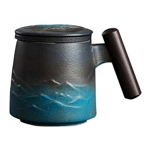 LUWU Ceramic Tea Cup with Infuser Relief Mountain Coffee Tea Mug 310ml