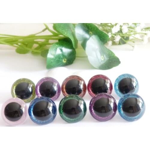 20pcs-- 24/26/28/30mm round plastic clear toy eyes + glitter Nonwovens + hard washer for plush doll findings-size option