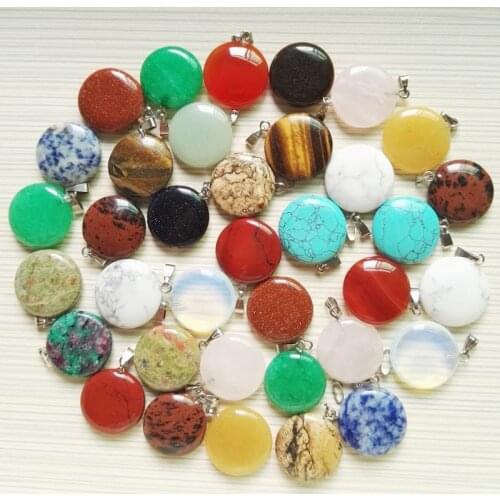 Fashion natural stone round pendants for jewelry making Good Quality charm Necklace accessories 50Pcs Wholesale Free shipping