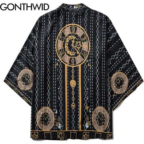 GONTHWID Harajuku Argyle Geometric Print Kimono Cardigan Jackets Streetwear Hip Hop Casual Loose Jacket Coat Shirts Fashion Tops