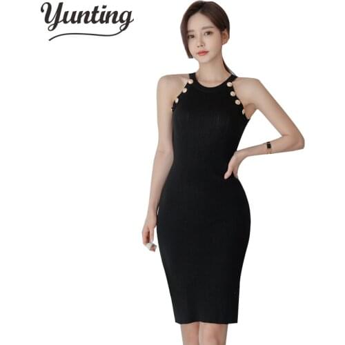 Summer Package Hip Dress Women Solid Knitted Sexy Dress Casual O-neck Sleeveless Bodycon Dress Women Package Hip Dress