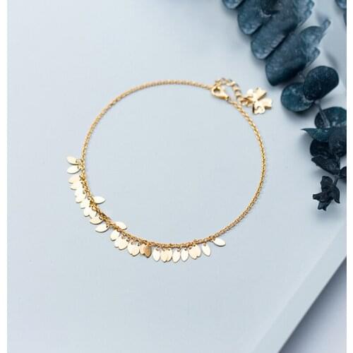 MIQIAO Bracelet On The Leg Anklet For Women Silver 925 Foot Sterling Jewelry Female Simple Glossy Oval Light Piece Temperament