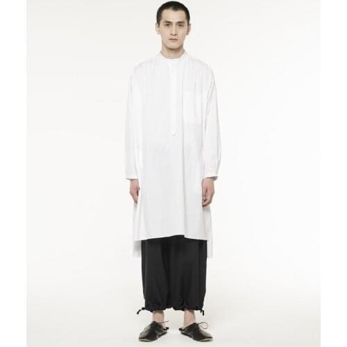 Large mens shirts Custom mid - length round collar mens shirt front short back long stand-up collar shirt trend