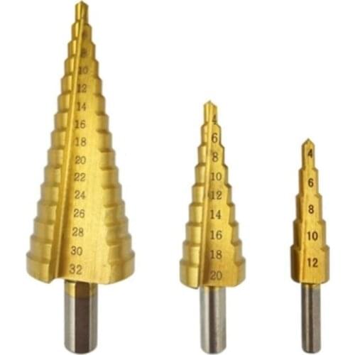 HSS Step Drills Bit Tool Set Triangle Handle Metal Drill Bit Cutter 4-12/20/32mm