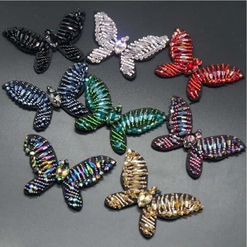5PCS Butterfly Patches Sequins Beads Crystal Embroidery Appliques Cloth Stickers Clothing Dress Sweater Brooch Decoration M79F6