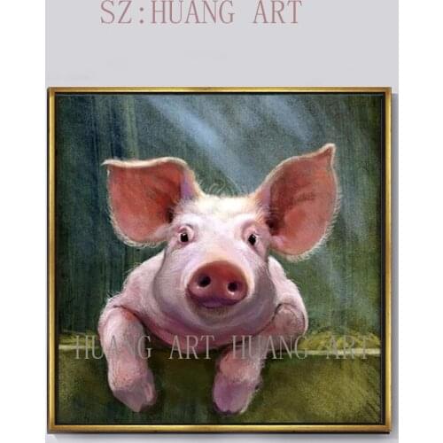 Pig Wearing Wall Art Pure Hand Painted Modern Abstract Cartoon Animal Oil Painting On CanvasFor Living Room Home Decor