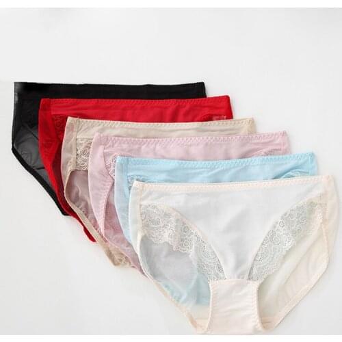 3Pieces/Lot Natural Silk Female Seamless Sexy Underwear Cool Lace Breathable Middle Waist Underpant Ladies Raise Buttocks Briefs