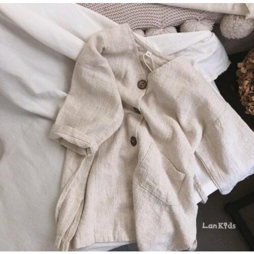 2021 new style girls boys cotton linen full sleeve coat autumn kids jacket